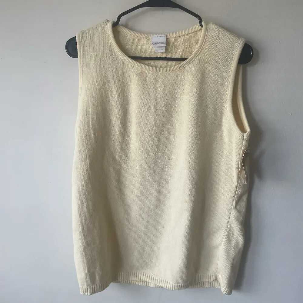 NWT Cherokee Womens Cream Vanilla LARGE Knit Sweater Vest 100% Cotton Vintage - Picture 2 of 15